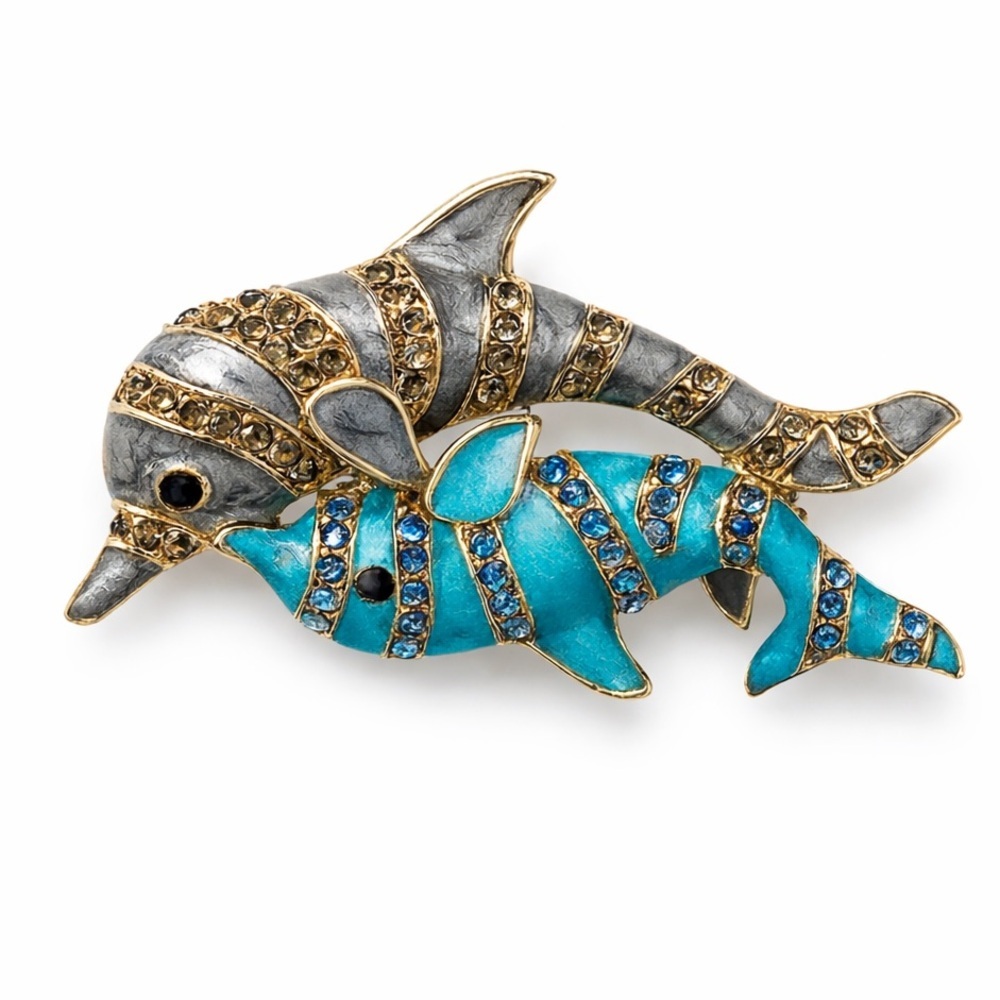 ⚜️ Blue and Silver Dolphin Brooch 🎏 - Picture 1 of 4
